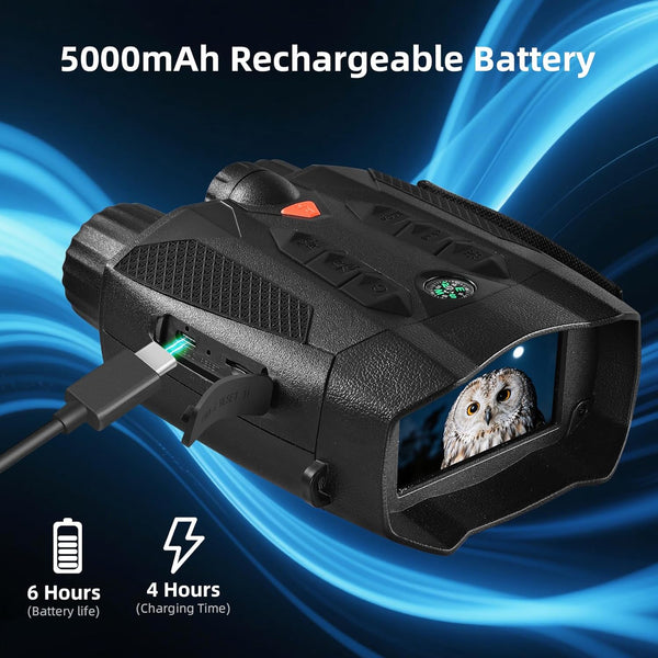 Night Vision Goggles, 5W 850NM Infrared Night Vision Binoculars for Adults, 5000 mAh Rechargeable Binoculars with Flashlight and 32G Card, 10X Digital Zoom, for Camping Hunting and Bird Watching