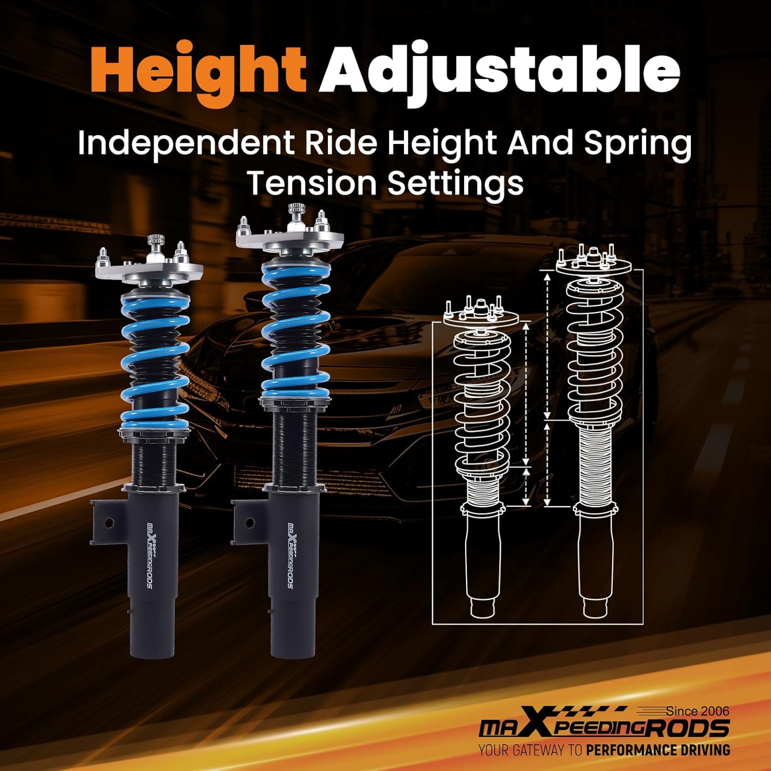 maXpeedingrods Upgrade Coilovers Kit for VW Golf MK5 MK6 2003-2012 for Jetta MK5 1.4 1.6 1.9 2.0 TDI Adjustable Suspension Kit