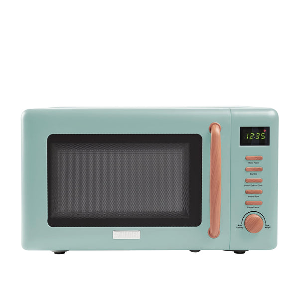 Haden Dorchester Green Microwave Oven - 20L 800W Microwave, Digital Controls, 5 Power Levels - Ideal Countertop Microwave with Wood Effect Finish,