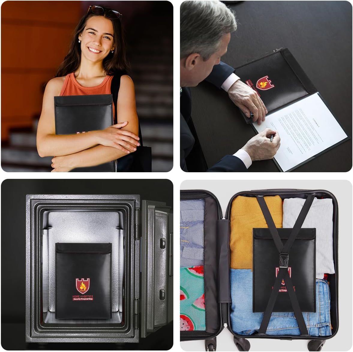 Fireproof Document Bag, 15" x 11" Solid Silicone Coated Fire Resistant & Water Resistant Money Fireproof Safe Storage for Jewelry, Zipper Closure for Maximum Protection