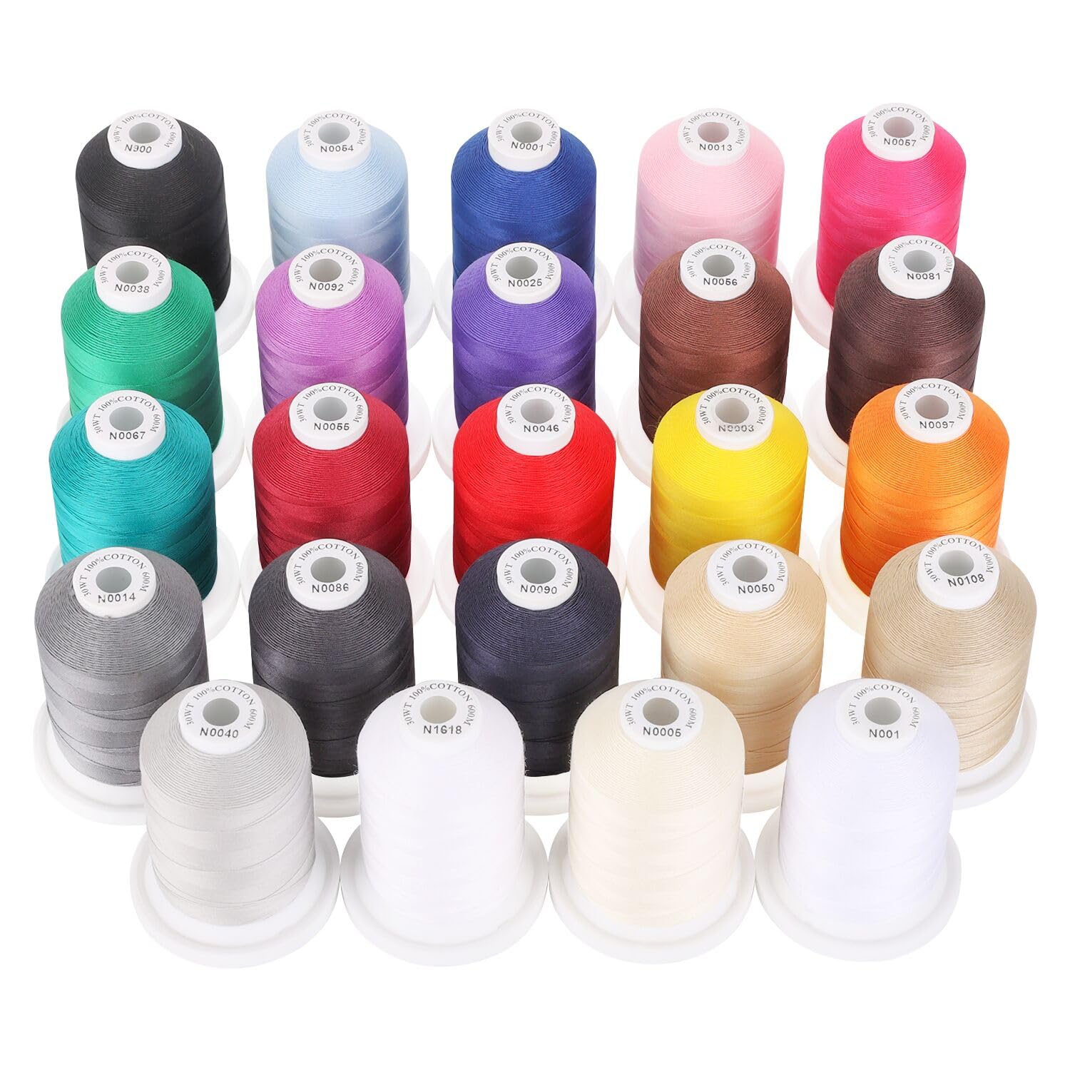 New brothread 24 Basic Colours Multi-Purpose 100% Mercerized Cotton Threads 30WT(50S/3) 600M Each Spool for Quilting, Sewing and Embroidery