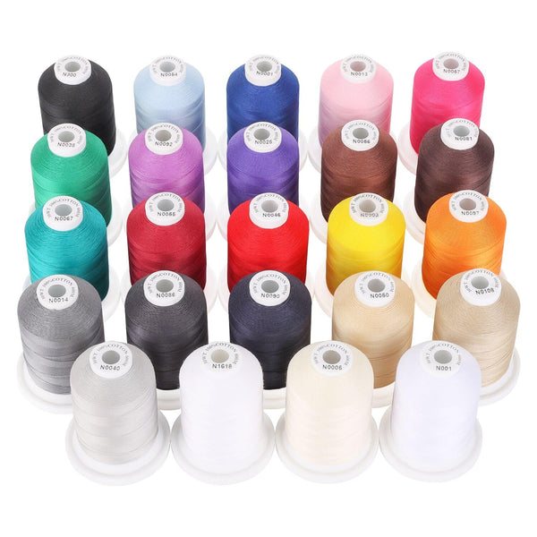 New brothread 24 Basic Colours Multi-Purpose 100% Mercerized Cotton Threads 30WT(50S/3) 600M Each Spool for Quilting, Sewing and Embroidery