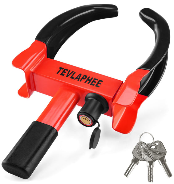 Tevlaphee Wheel Clamp Lock Heavy Duty Anti-Theft, Adjustable Security for Cars, Vans, Motorhomes (Fits 7-11" Tyres), Weatherproof & Vandal-Resistant Design (Red&Yellow)