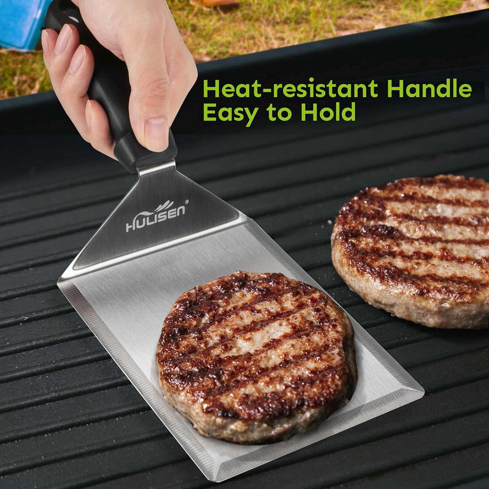 HULISEN Stainless Steel Griddle Spatula, 5" Wide Burger Spatula - Heavy Duty Hamburger Turner for Grilling Barbecue Flat Top Grill, 12 Inch Long, Dishwasher Safe