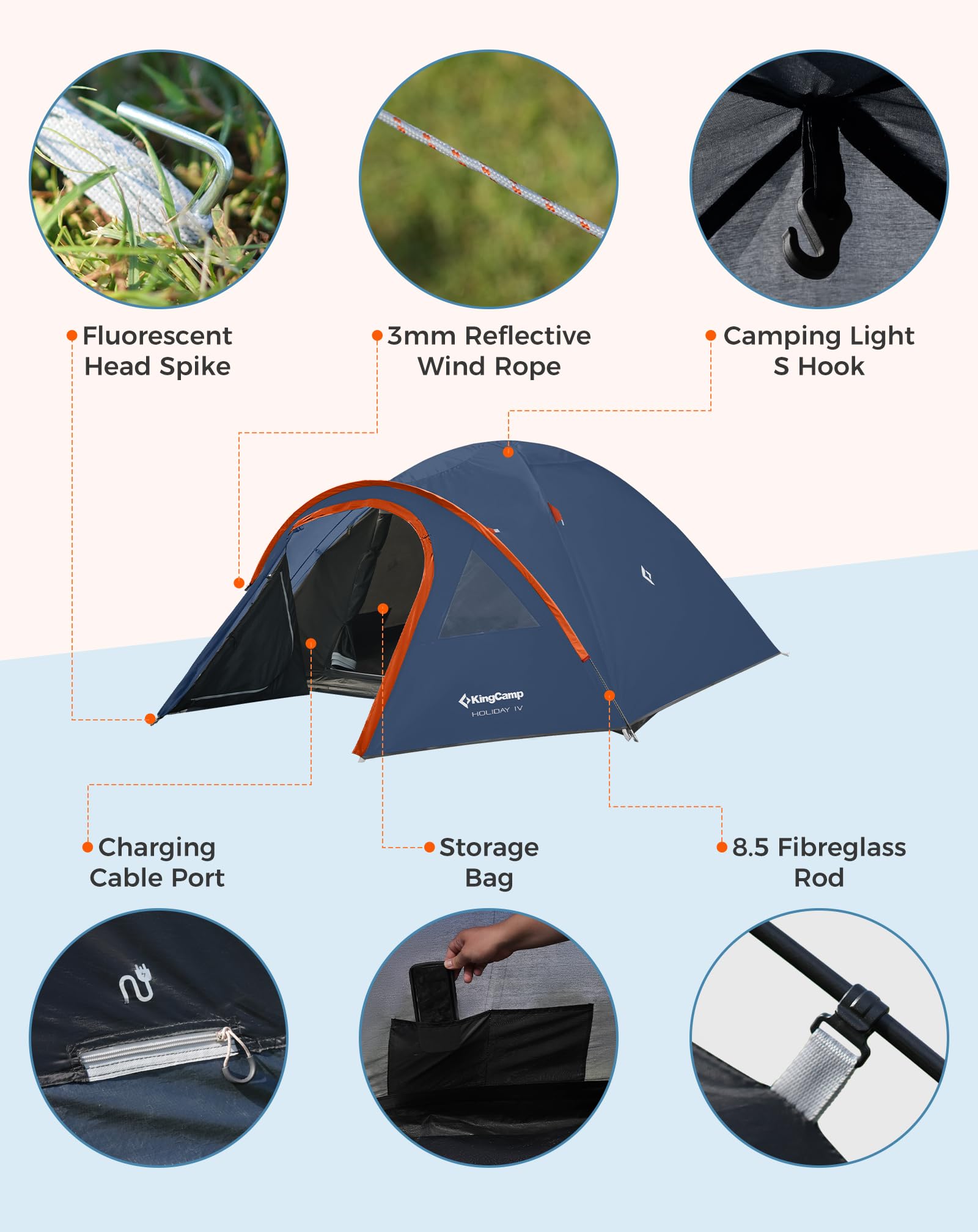 KingCamp Camping Tent for 4 Man, Ultralight Waterproof Dome Tent, Compact and Backpack-Friendly, Ideal Tent for Camping, Trekking and Outdoors
