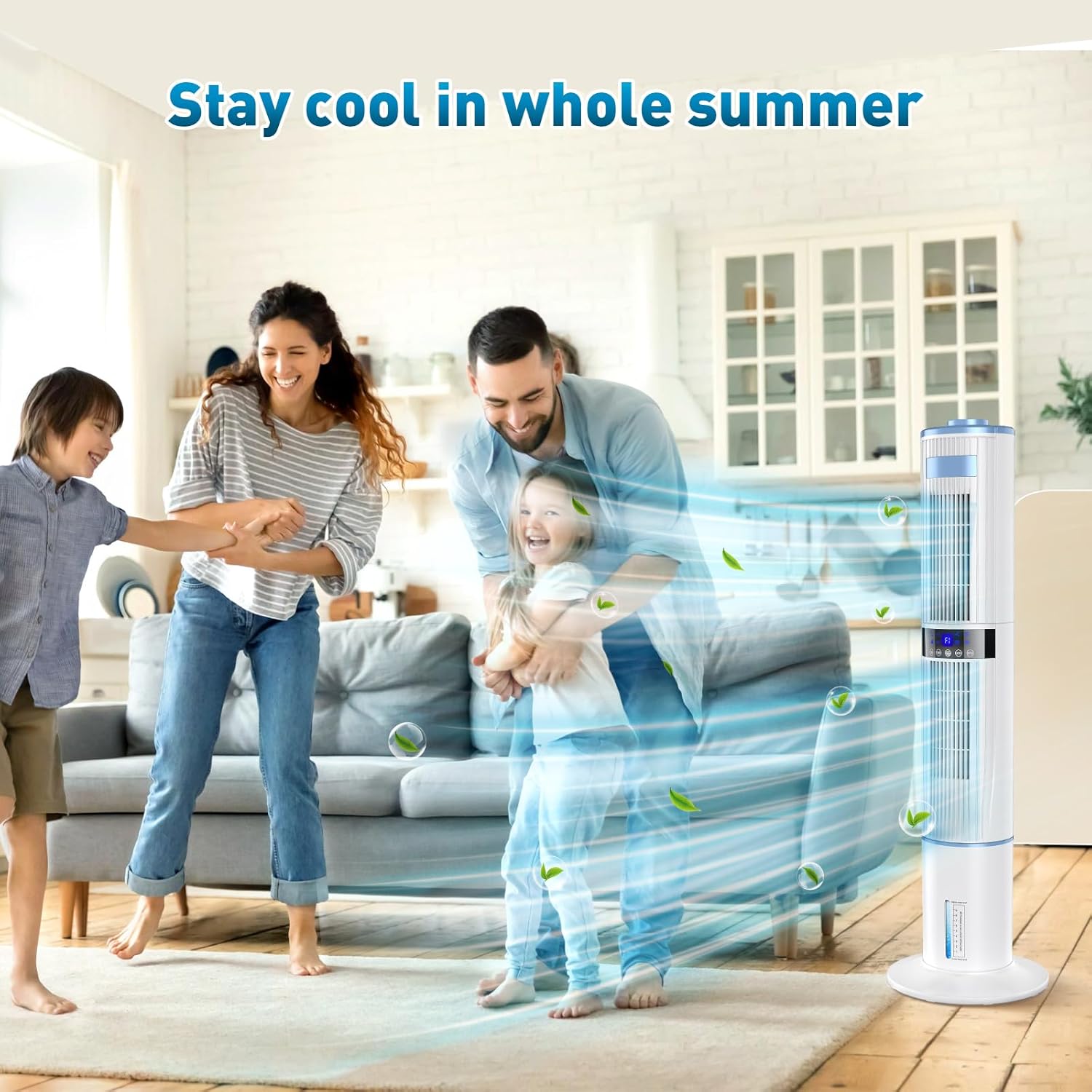 Bidiowe Mobile Air Conditioners, 9.5L AC Unit Tank 60W Evaporative Air Cooler Automatic Light Off 60°/120° Oscillation 3 Modes 7H Timer Remote Control 3 Ice Box Quiet Cooling Fan for Home, Office