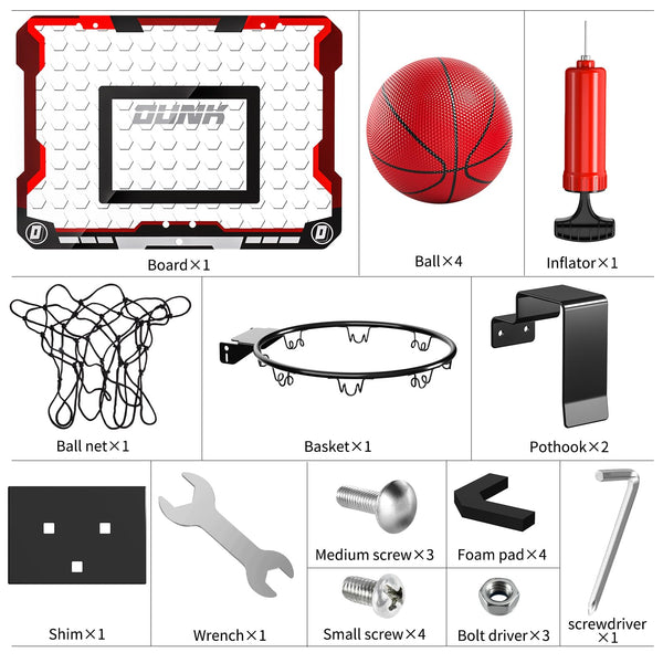 TEMI Basketball Hoop Indoor With 4 Balls, Over The Door for Kids and Adults, Toy Gift for Boys Girls Age 3-12 Years