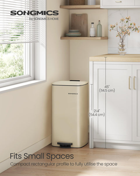 SONGMICS Kitchen Bin, 8-Gallon (30 L) Trash Bin, Steel Pedal Bin, with Inner Bucket, Soft Close and Stays Open, Metallic Silver LTB593E01
