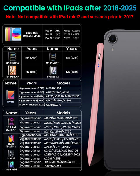 Variglas Pencil for iPad - 2018-2025 15 Minutes Fast Charging, Palm Rejection,Tilt Sensitivity, Stylus Pen Compatible with iPad Pro 11"/12.9"/13", 11/10/9/8/7/6th Gen, Air 3-6, Mini 5/6