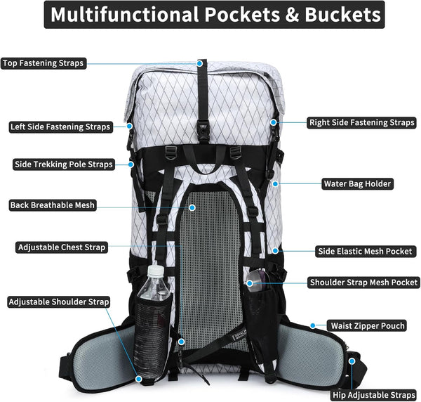 POWER KING 40L Expandable TO 50L Hiking Backpack,Upgraded X-PAC Scratch-proof Lightweight Large Rucksack for Mens Women, Outdoor Roll Top Camping Packsack, Fit for 15.6'' Laptop