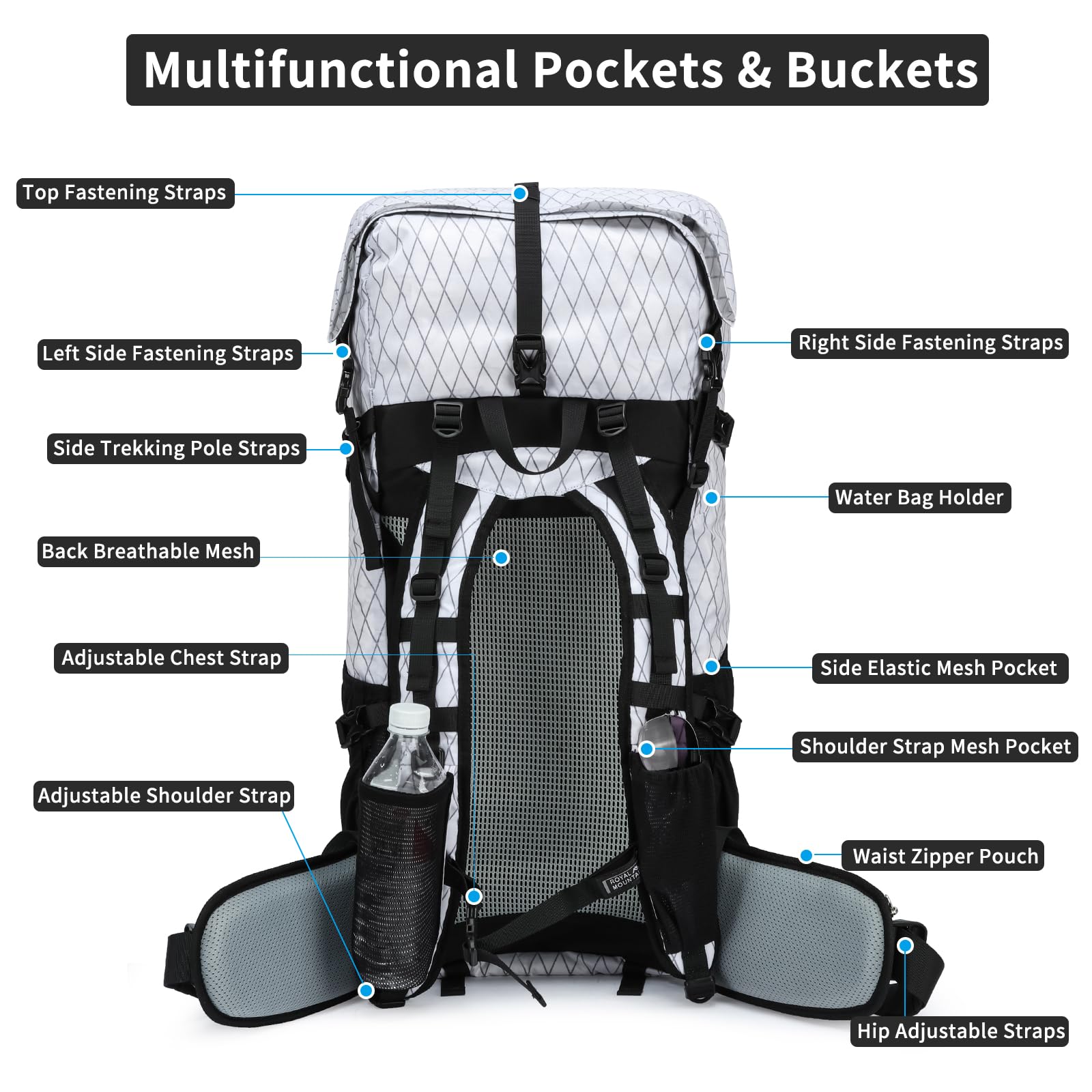 POWER KING 40L Expandable TO 50L Hiking Backpack,Upgraded X-PAC Scratch-proof Lightweight Large Rucksack for Mens Women, Outdoor Roll Top Camping Packsack, Fit for 15.6'' Laptop