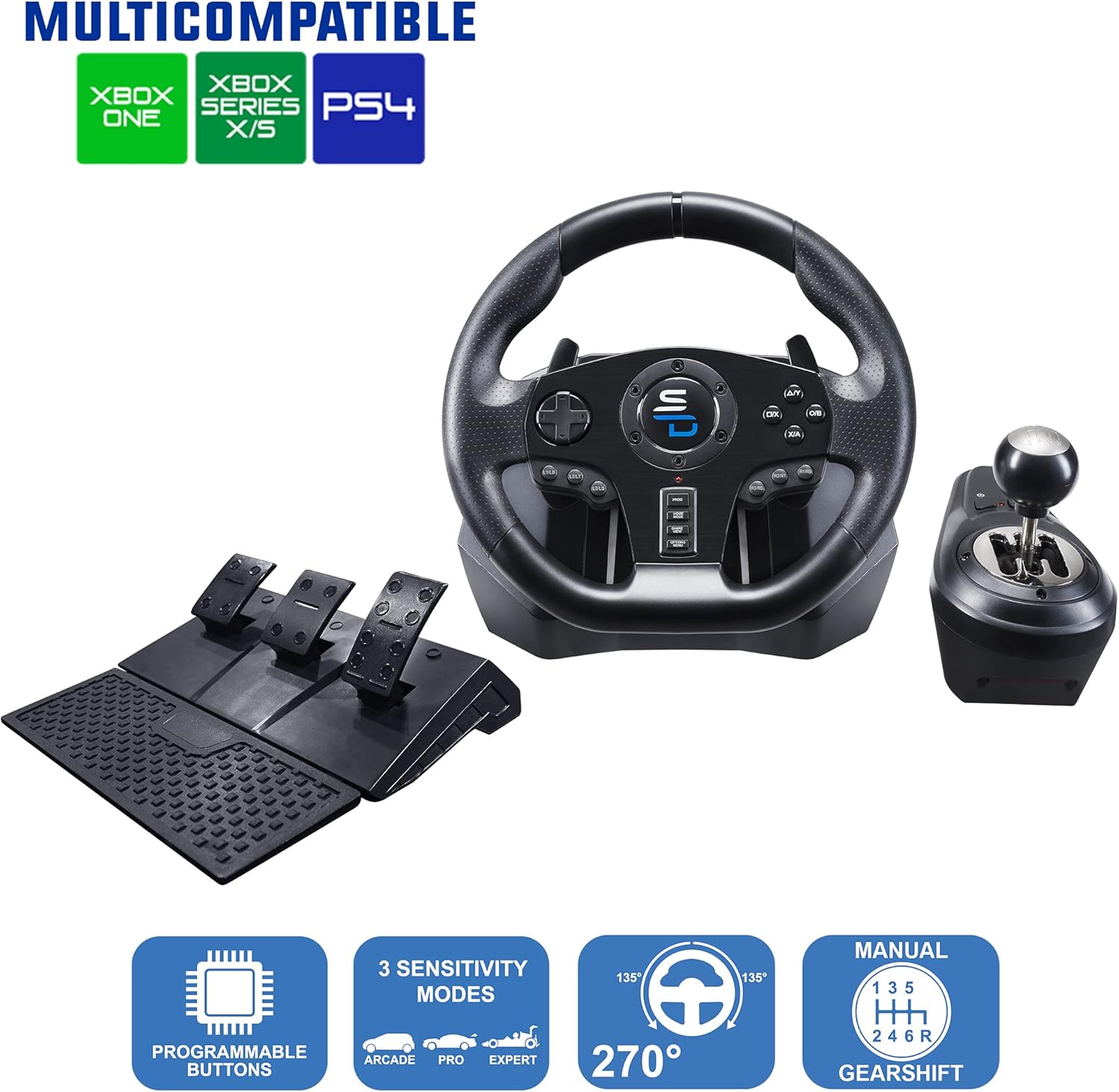 Subsonic Superdrive Gs850-X racing simulator driving game steering wheel with manual shifter 3 pedals shift paddles for Xbox Series X / S PS4 Xbox One (programmable for all games)