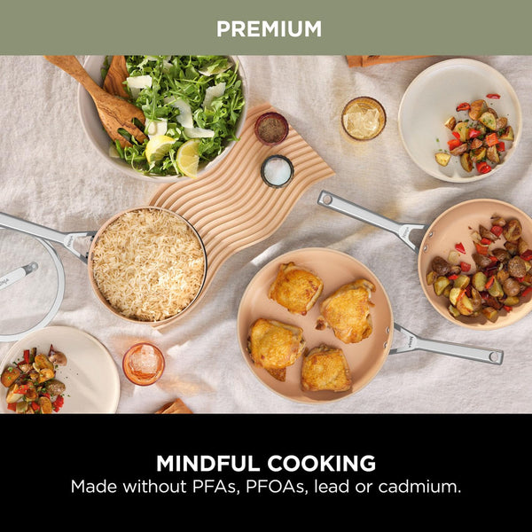 Ninja Extended Life 28cm Ceramic Frying Pan, Non-Stick (No PFAs, PFOAs, Lead or Cadmium), Induction Compatible, Stainless Steel Handle, Oven Safe to 285°C, Grey & Terracotta, CW90028EUUKDB