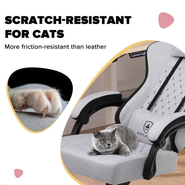 GTPLAYER Fabric Gaming Chair with Footrest, Ergonomic Computer Desk Chair with Pocket Spring Cushion Home Office High Back Support Lumbar Support Heavy Duty Wide