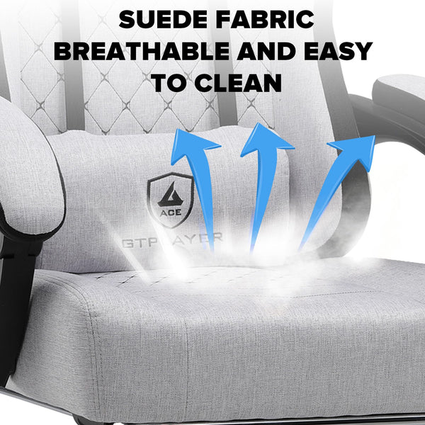 GTPLAYER Fabric Gaming Chair with Footrest, Ergonomic Computer Desk Chair with Pocket Spring Cushion Home Office High Back Support Lumbar Support Heavy Duty Wide