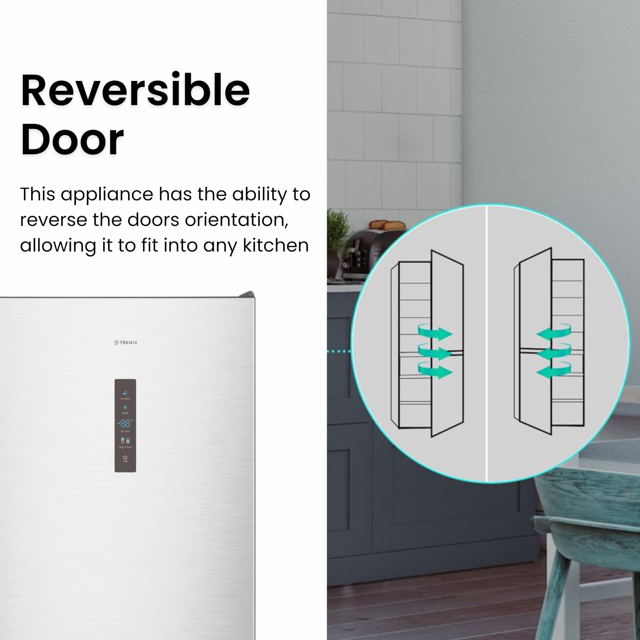 Teknix FFH1825WB 55cm Freestanding 50/50 Fridge Freezer - 256 Litre Capacity - Total No Frost - Non-plumbed Water Dispenser - Black, H182.5 x W55 x D56.2 (cm)