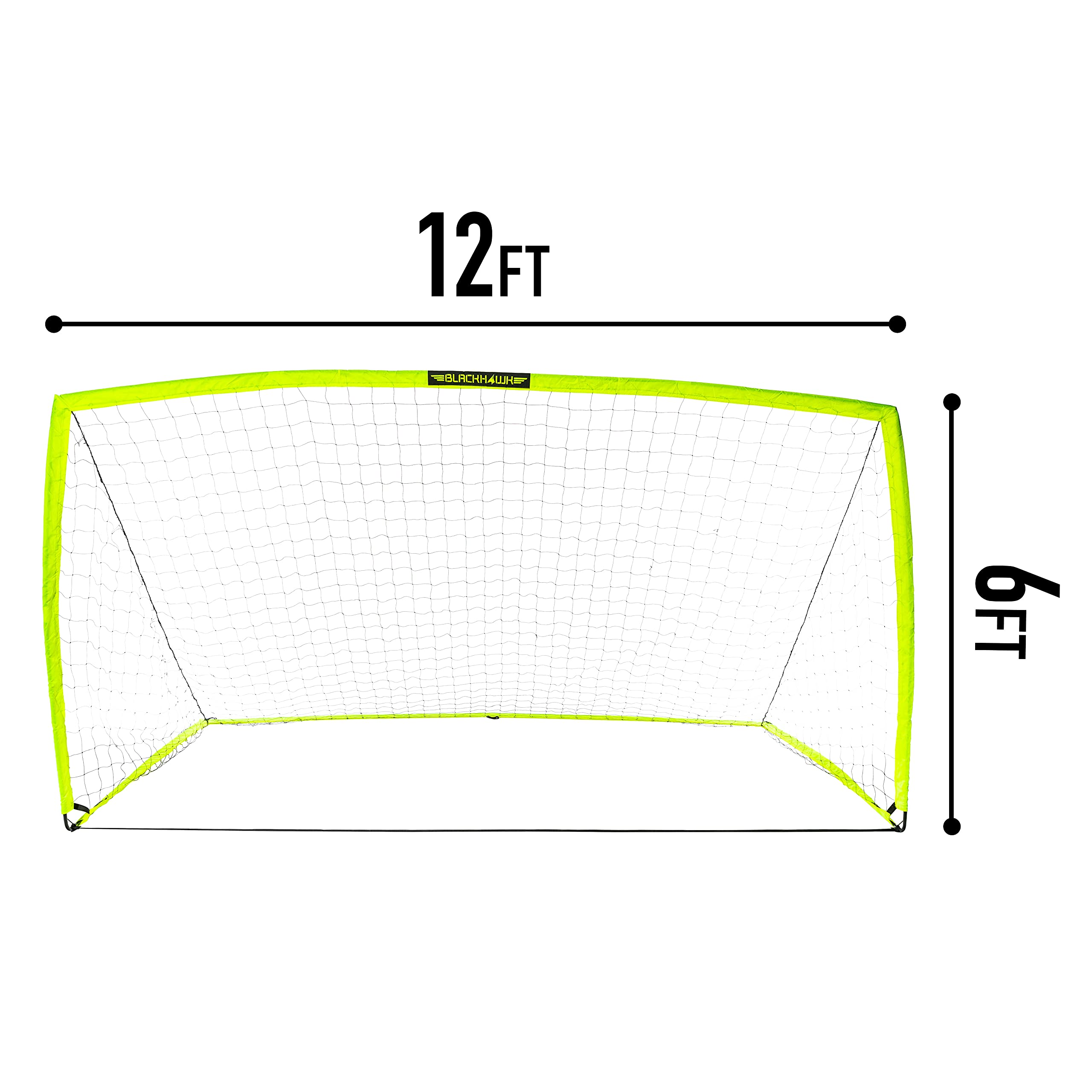 Franklin Sports Blackhawk Backyard Soccer Goal - Portable Kids Soccer Net - Pop Up Folding Indoor + Outdoor Goals - 12' x 6' - Optic Yellow