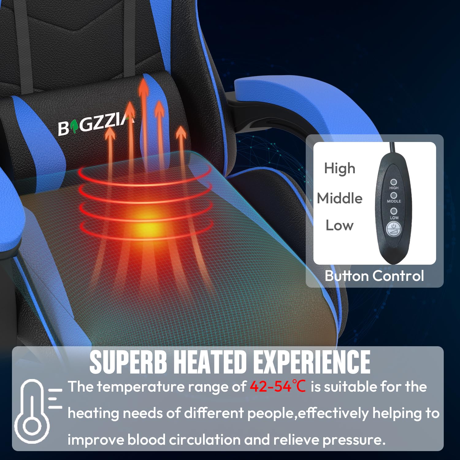 Gaming Chair, Ergonomic Gaming Chair with Heated Seat, Height Adjustable Reclining Video Game Chair with Headrest and Lumbar Support, Big and Tall Gaming Chair for Adults (Basics, Black/Grey)