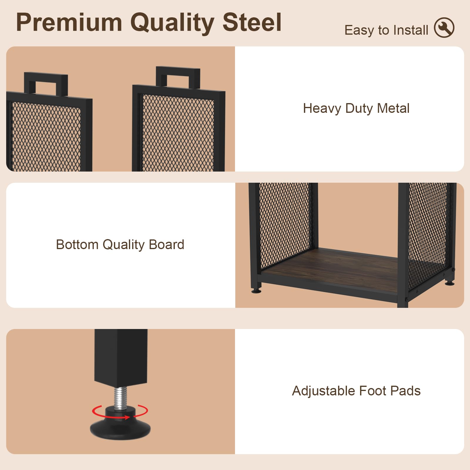 Firewood Rack for Indoor, Heavy Duty Fire Wood Racks Holder, 17.32" Metal Wood Storage Log Holder with Leather Carrier, Small Firewood Stand for