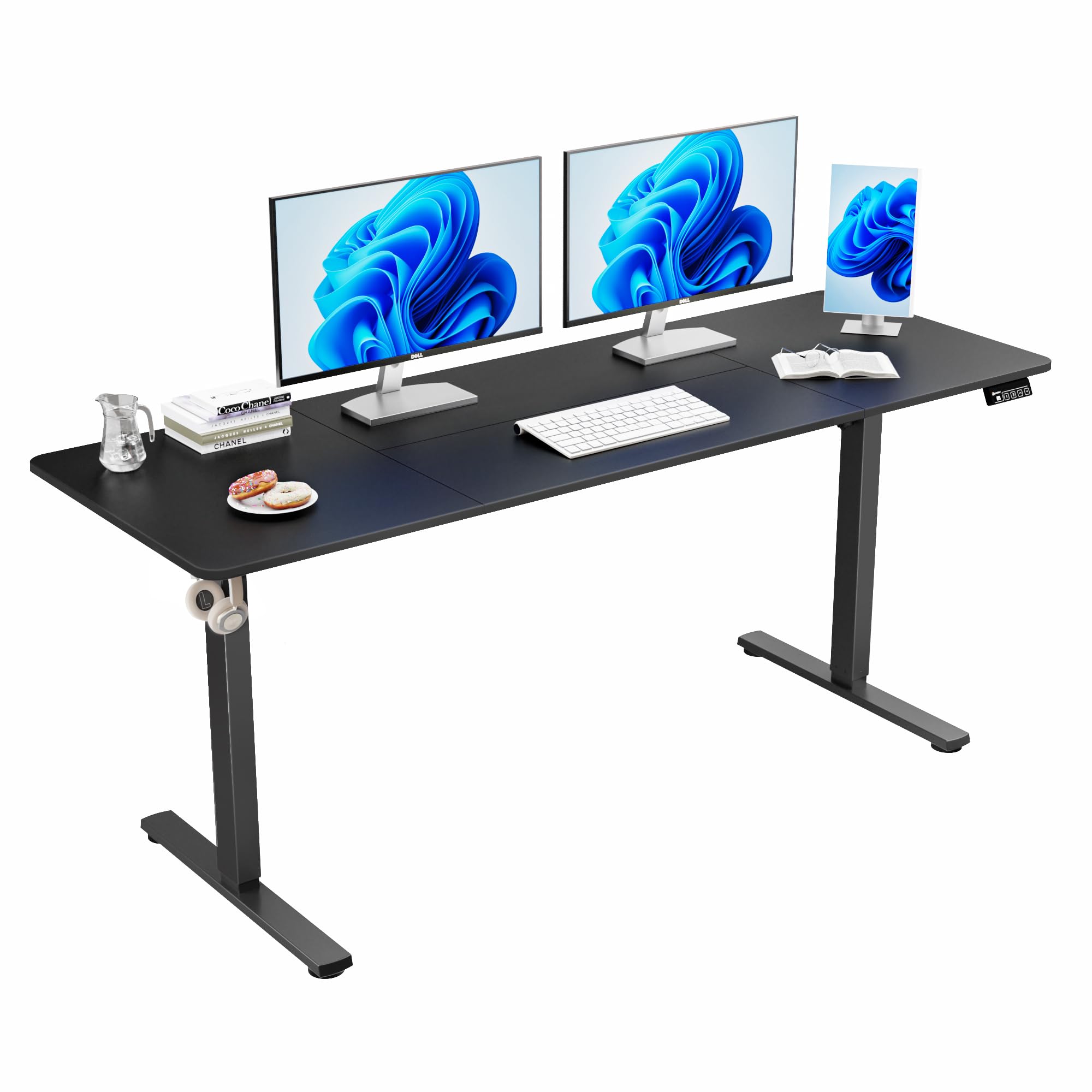 ERGOMAKER Electric Height Adjustable Standing Desk 80x60cm (31.5"x23.6"), Sit Stand Desk with Splicing Top for Home Office (Black Frame + Black Desktop)