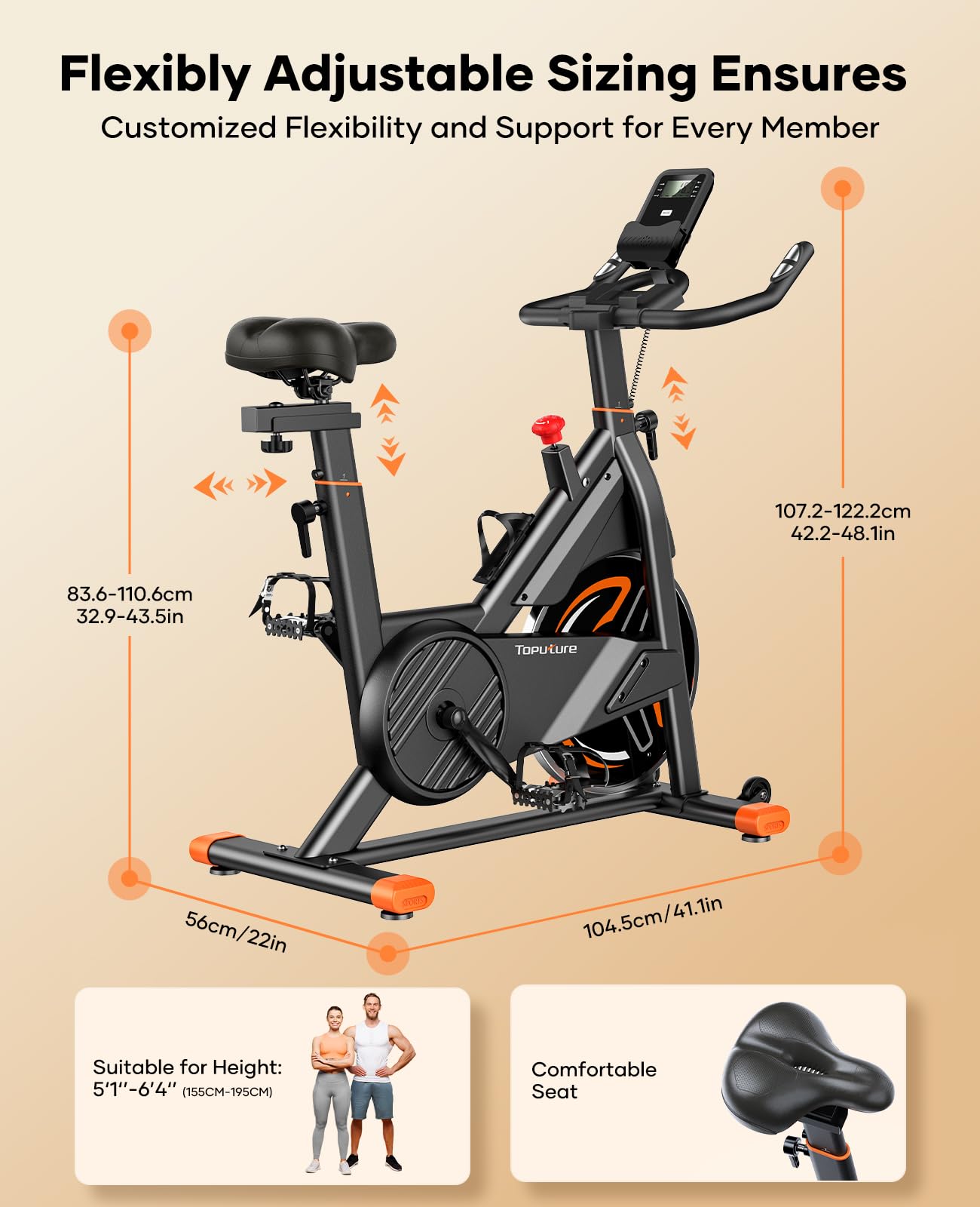 2025 Toputure Exercise Bike with LCD Display, Stationary Bike with App 0-100% Magnetic Resistance Spin Bike for Home Gym Use, Ultra-Quiet 15kg Flywheel, 350lbs Weight Capacity