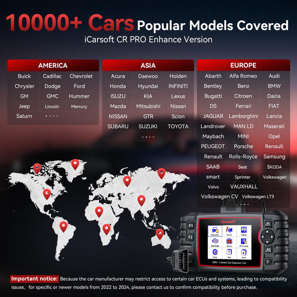 iCarsoft E660 OBD2 Scanner, Car Diagnostic Tool for Engine ABS SRS Transmission, Code Reader with 6 Maintenance Services, Oil/EPB/BMS/ETC/SAS/TPMS Reset, Battery Test, Lifetime No Charge Update