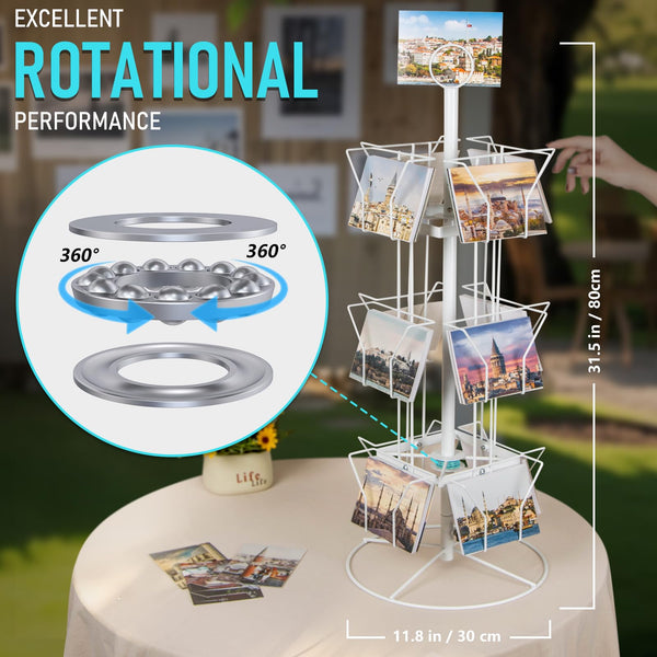 ANBOXIT Greeting Card Display Stand Rotating Rack Holder, for Postcard Sticker Retail, Metal White