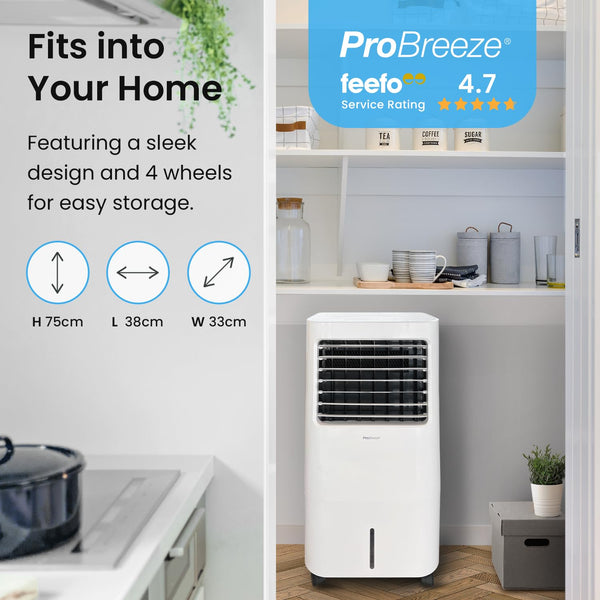 Pro Breeze 4-in-1 Air Cooler with 10 Litre Capacity, Remote Control, 3 Fan Speeds & LED Display. Powerful Evaporative Air Cooler with Built-in 7.5 Hour Timer & Automatic Oscillation for Home & Office