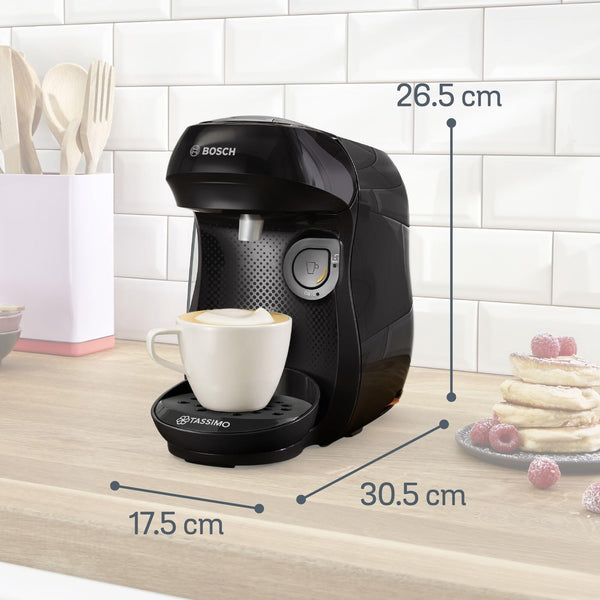 Tassimo by Bosch HAPPY Friendly Pod Coffee Machine with descaling bundle (x4 tablets included) TAS102EAGB, Black