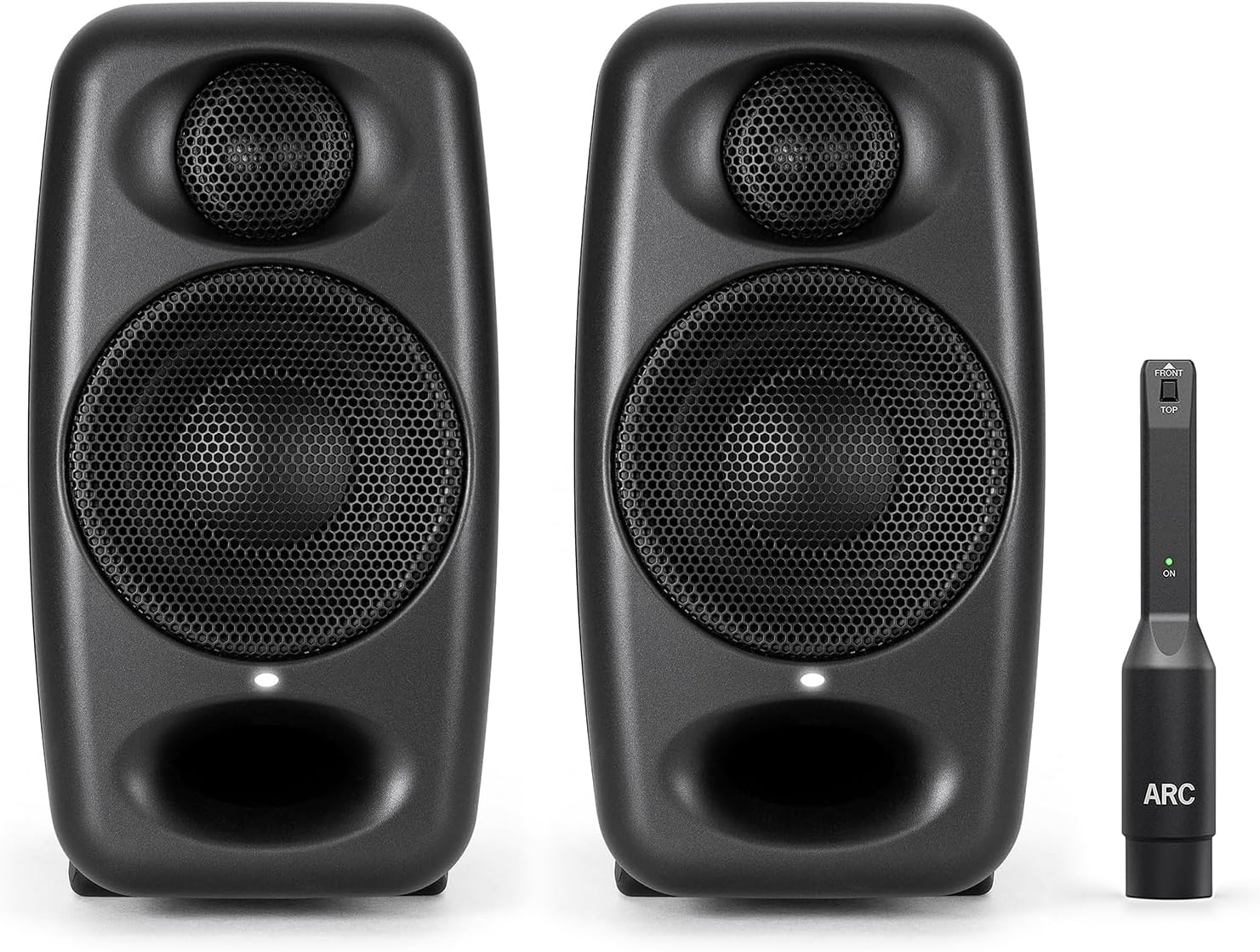 IK Multimedia iLoud Micro Monitor Pro - Pair - 2-Way bi-amped, highly portable, digitally controlled compact reference studio monitors. X-MONITOR. Incl. ARC calibration mic. Black.