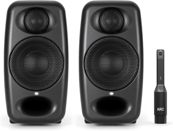 IK Multimedia iLoud Micro Monitor Pro - Pair - 2-Way bi-amped, highly portable, digitally controlled compact reference studio monitors. X-MONITOR. Incl. ARC calibration mic. Black.