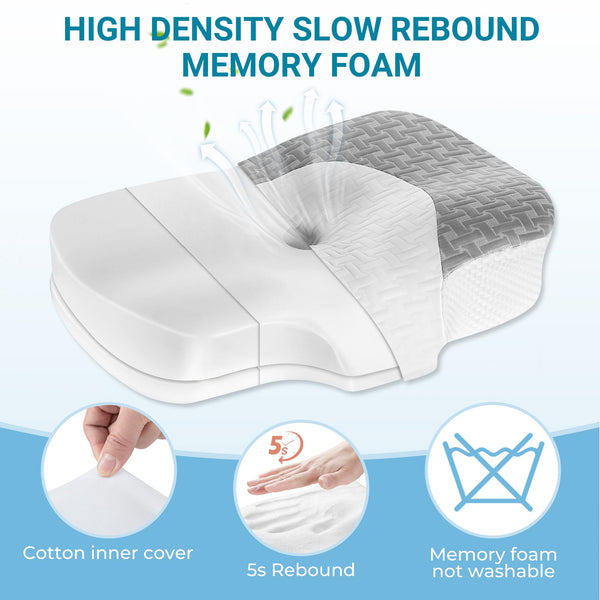 Elviros Cervical Memory Foam Neck Pillow for Side Sleeping, Orthopedic Pillows for Back and Stomach Sleepers, Adjustable Ergonomic Bed Pillow Pain Relief (White)
