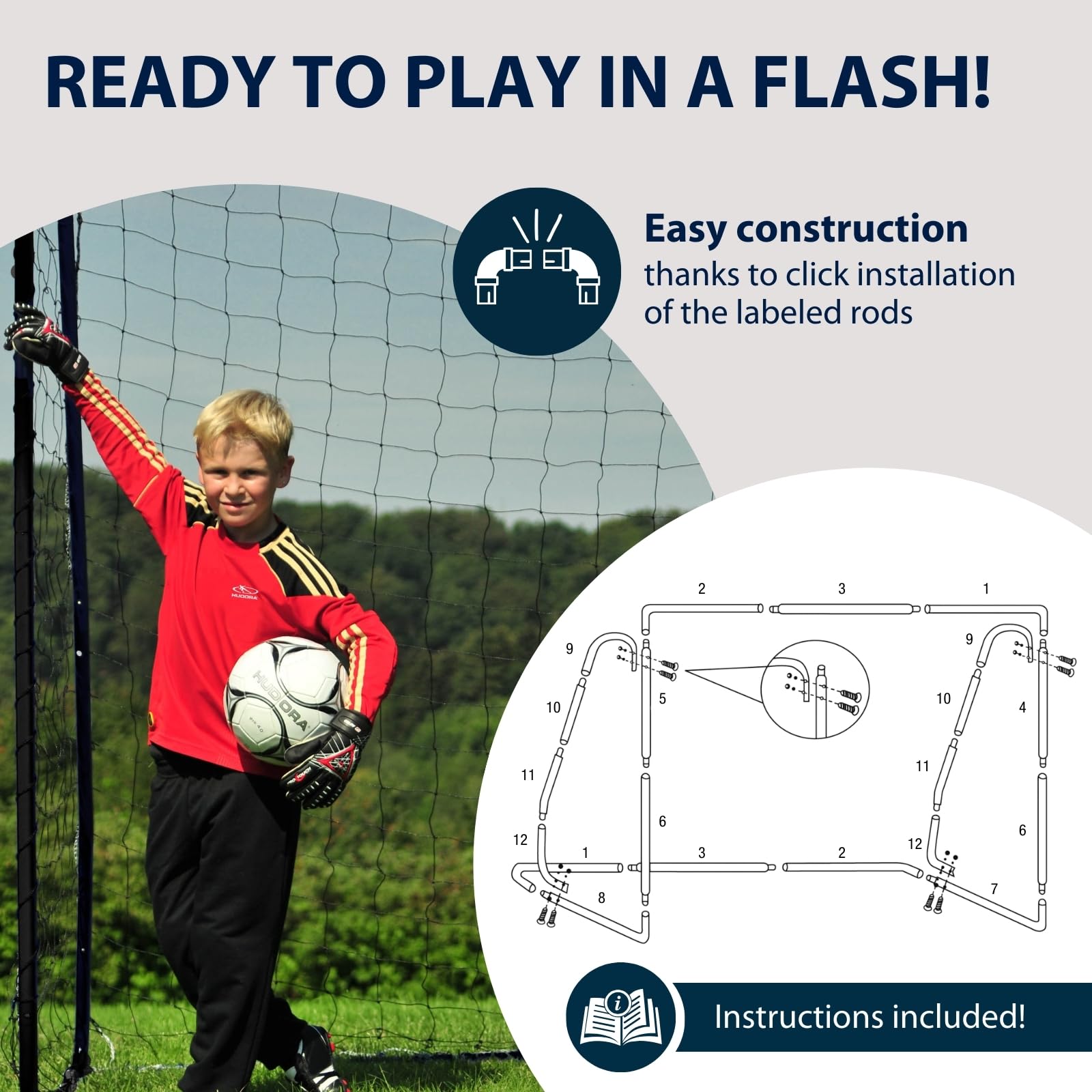 HUDORA Soccer Goal XXL - Large Football Goal for Kids & Adults - Weatherproof & sturdy football goal with tight net for home use - Premium Outdoor