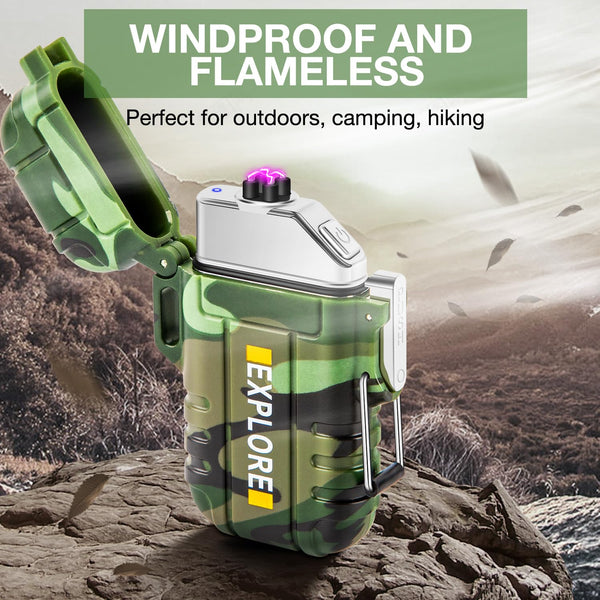 Electric Lighter Rechargeable USB, Electronic Plasma Arc Lighter Windproof and Waterproof for Hiking, Camping, Outdoor, Survival, Tactical, EDC Gear, Gifts for Him Men (Black)