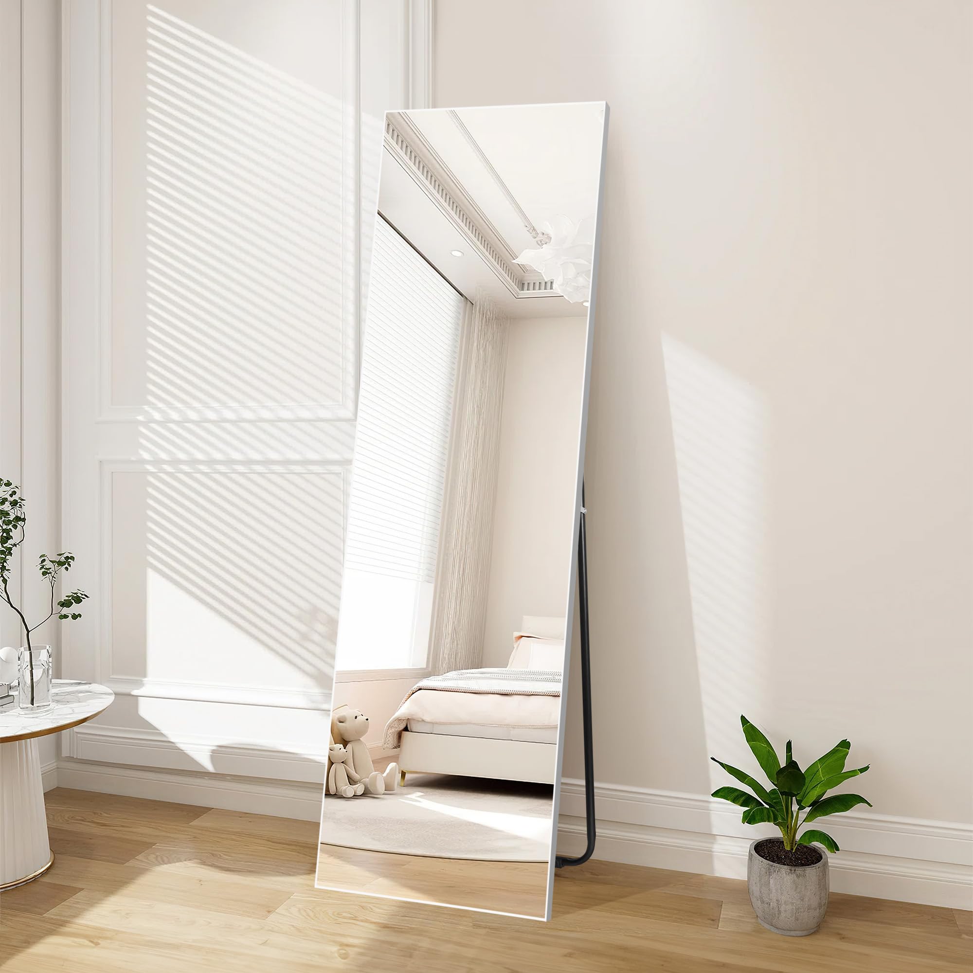 Hoikwo Full Length Mirrors 59x16 inches,Standing Mirror 150x41cm with White Frame for Bedroom, Living Room or Bathroom