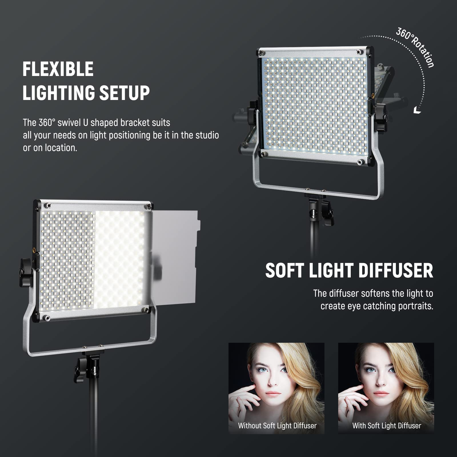 NEEWER Upgraded 660 PRO II RGB LED Video Light with App Control & Tripod Stand Kit, 2 Pack 50W/1% Min Dimming/CRI97+/3200~5600K Key Lighting for Game Streaming YouTube Recording Studio Photography