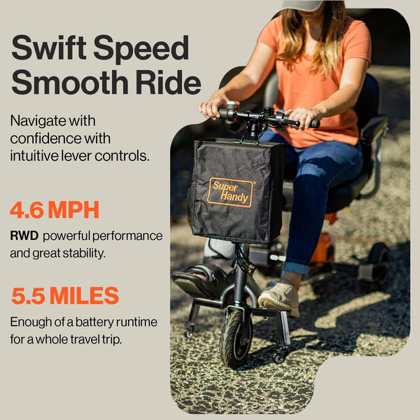 SuperHandy 3 Wheel Folding e-Mobility Device (Upgraded Design) - Electric Powered, Airline Friendly - Long Range Travel w/ 2 Detachable 48V Lithium-ion Batteries and Charger