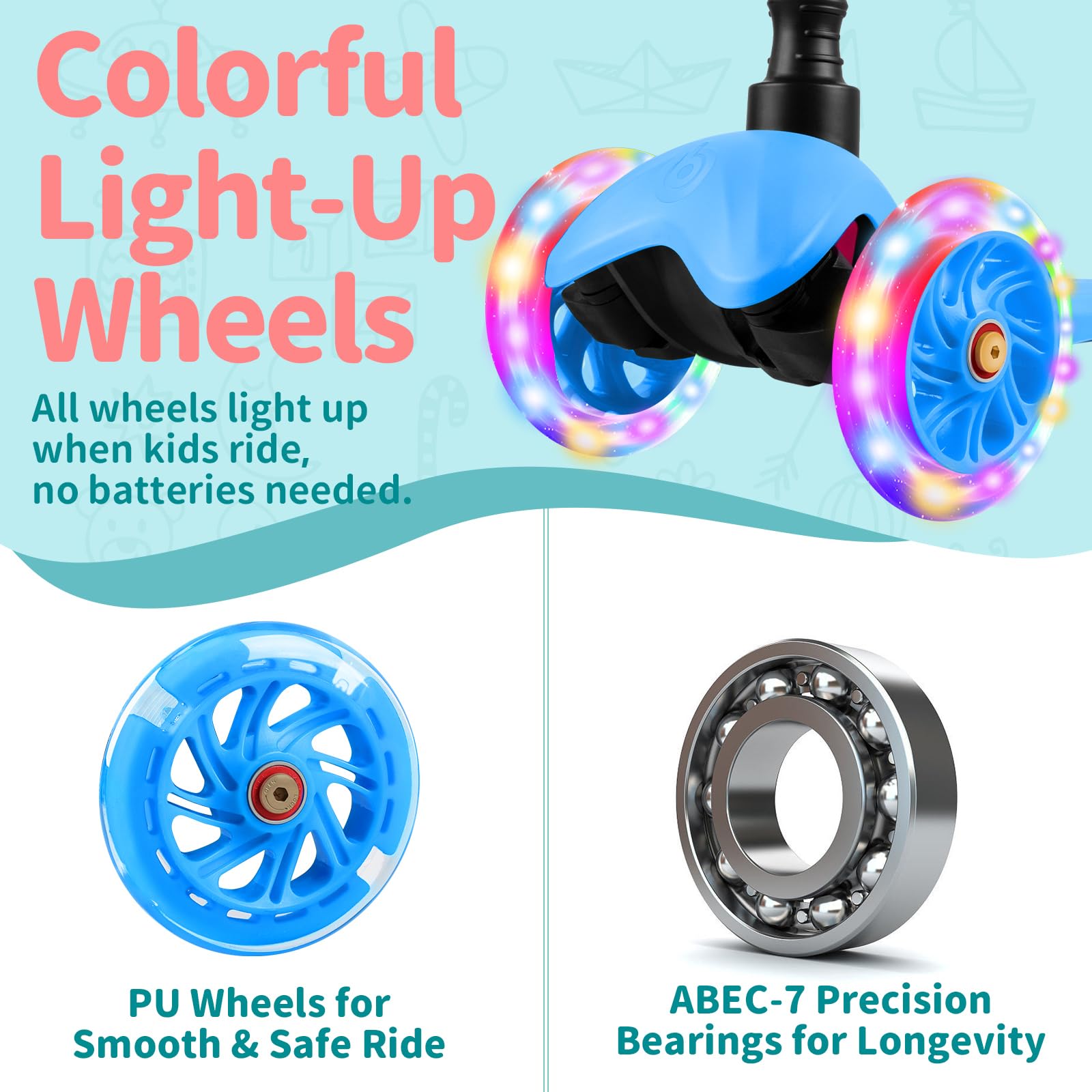 BELEEV Scooter for Kids Ages 2-6, 3 Wheel Scooter for Children Toddlers Girls Boys, Light-Up Wheels, 4 Adjustable Height, Lean to Steer, Non-Slip