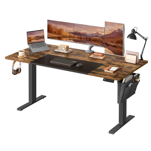VASAGLE Electric Standing Desk, Height Adjustable Desk, 60 x 140 x (72-120) cm, 4 Memory Heights, Storage Pocket, for Home Office, Study, Rustic Brown and Ink Black LSD134K02