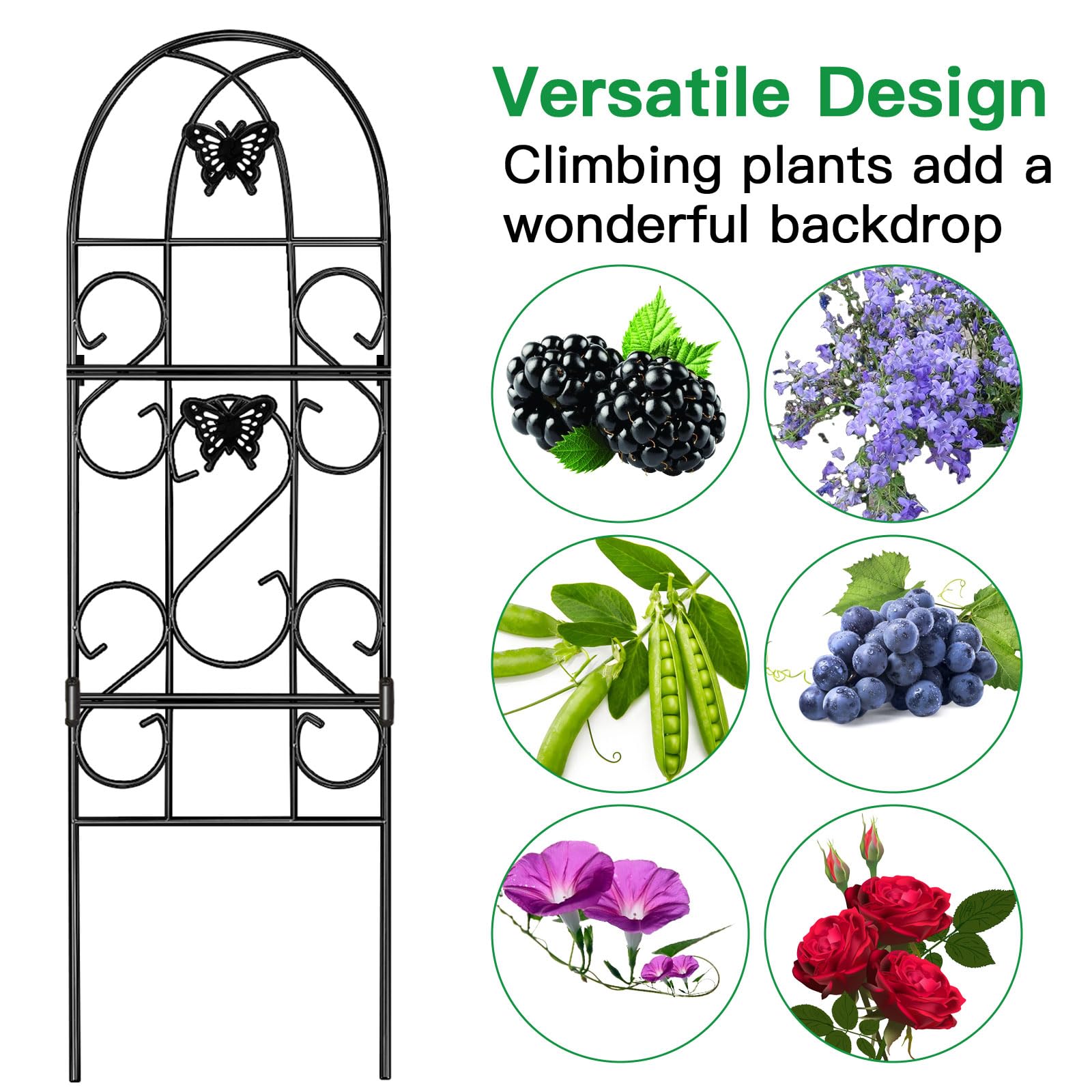 Amagabeli 152x46cm Rustproof Black Iron Butterfly Garden Trellis for Climbing Plants Potted Vines Vegetables Flowers Patio Metal Wire Lattices Grid