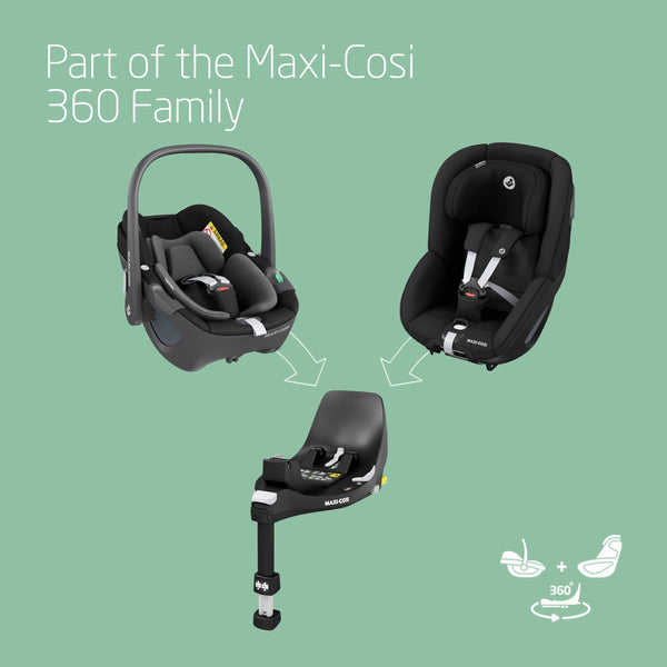 Maxi-Cosi FamilyFix 360 i-Size Base, Rotating Car Seat System, 360 Swivel ISOFIX Base, 0-4 Years (40-105 cm), One-Hand FlexiSpin Rotation, TravelSafe Rotation Control, Click & Go, Black