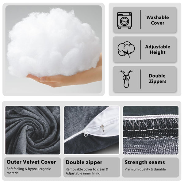 Chilling Home Pregnancy Pillows for Sleeping,U Shaped Maternity Pillow Pillow,55 inch Full Body Pillow Long Pillows for Sleeping, Maternity&Body Pillows for adults with Cover Velvet,Light Black