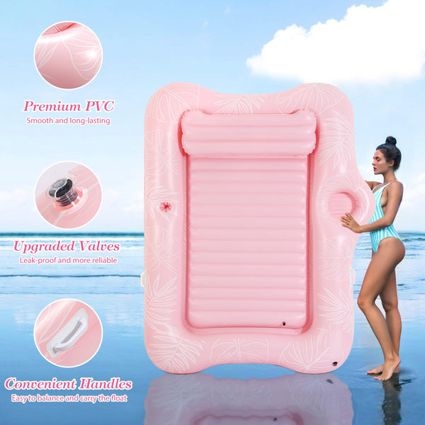 MoKo Pool Floats Adult, Floating Bed with Ice Bar, Tanning Bed Pool Raft Inflatable Lounger with Drink Holder Tanning Chair Inflatable Pool Toys for Party Beach Backyard