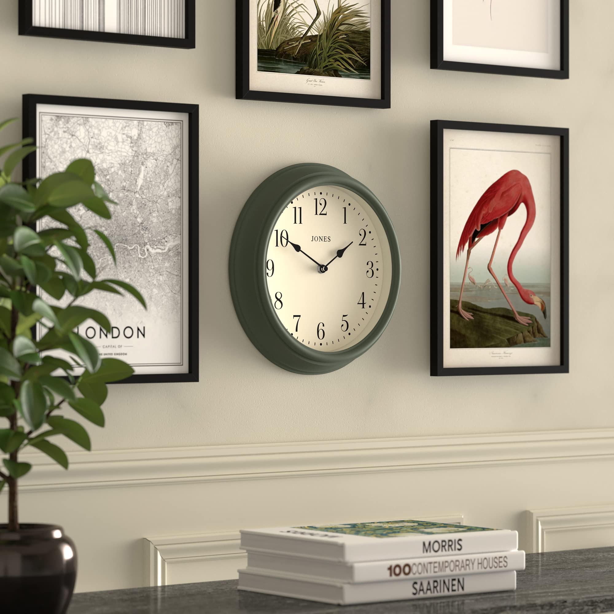 Jones Clocks Venetian wall clock | Classic round clock | 30cm | Green | Arabic numerals | Traditional design ideal for kitchen, living room or