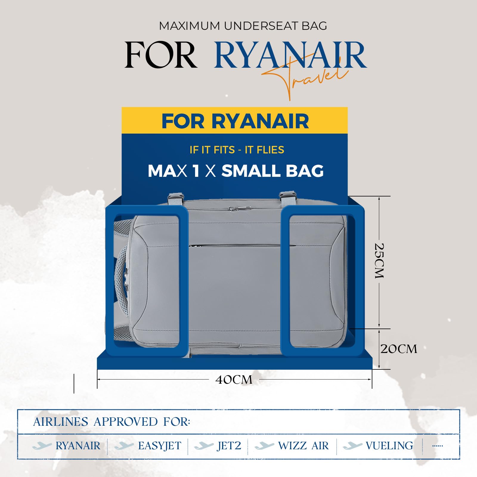 for Ryanair Cabin Bags 40x20x25 Underseat Bag,Small Travel Backpack Cabin Size Carry-ons for Women Men,Hand Luggage for Overnight,Casual Daypack with Laptop Compartment,Anti Theft Pocket