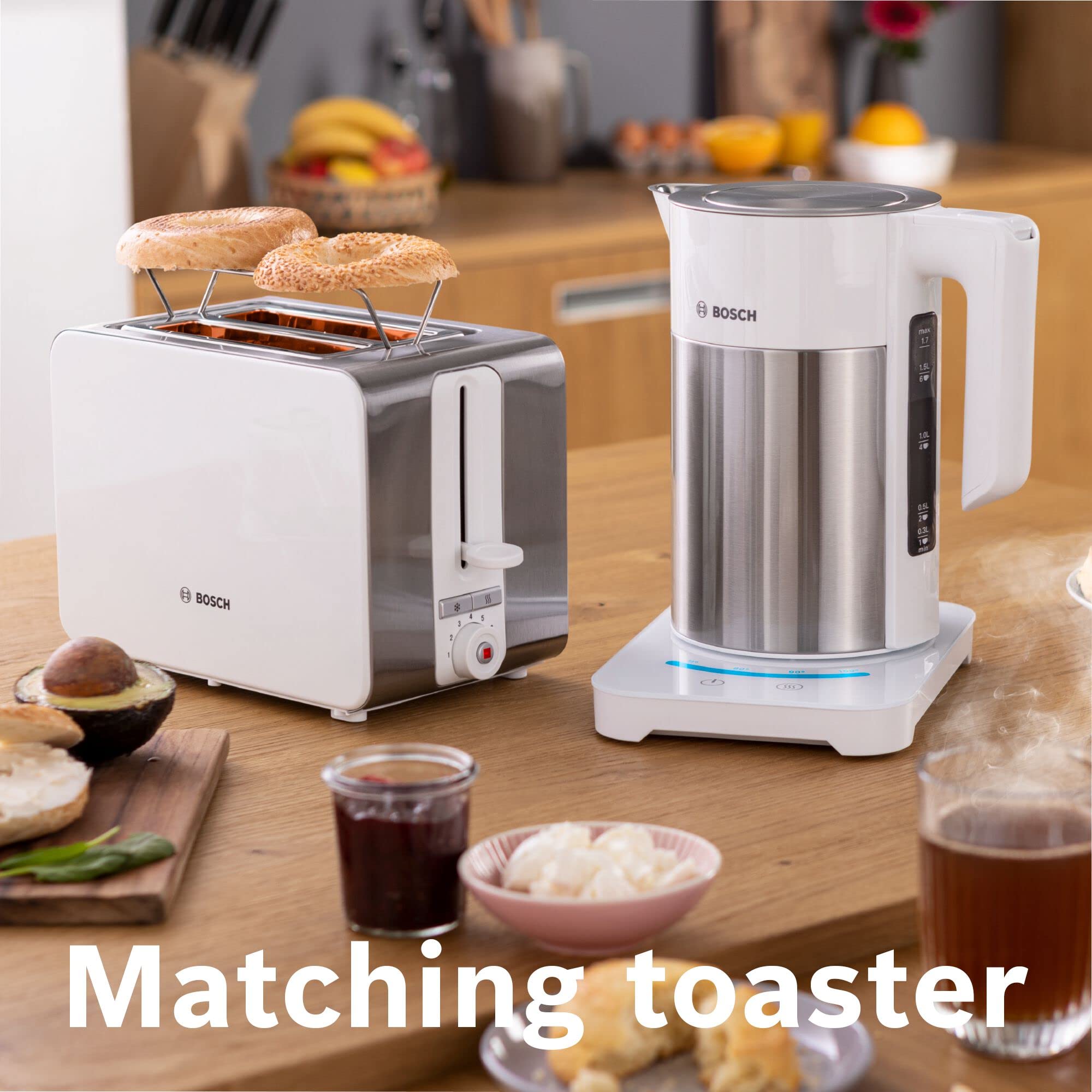 Bosch Sky TWK7203GB 7 Variable Temperature settings & KeepWarm function, Cordless Kettle, 1.7 Litres, Black/Silver