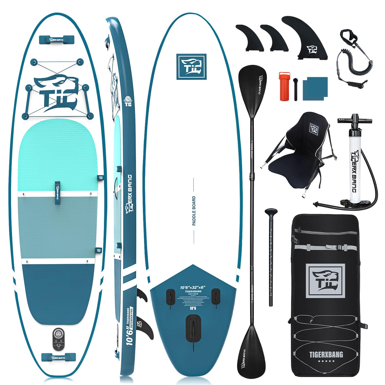 TIGERXBANG Stand Up Paddle Boards 10'6" x 32" x 6"丨10' x 31" x 6" with Premium SUP Board Accessories, Inflatable Paddle Boards for Adults/Kids Stand Up PaddleBoarding