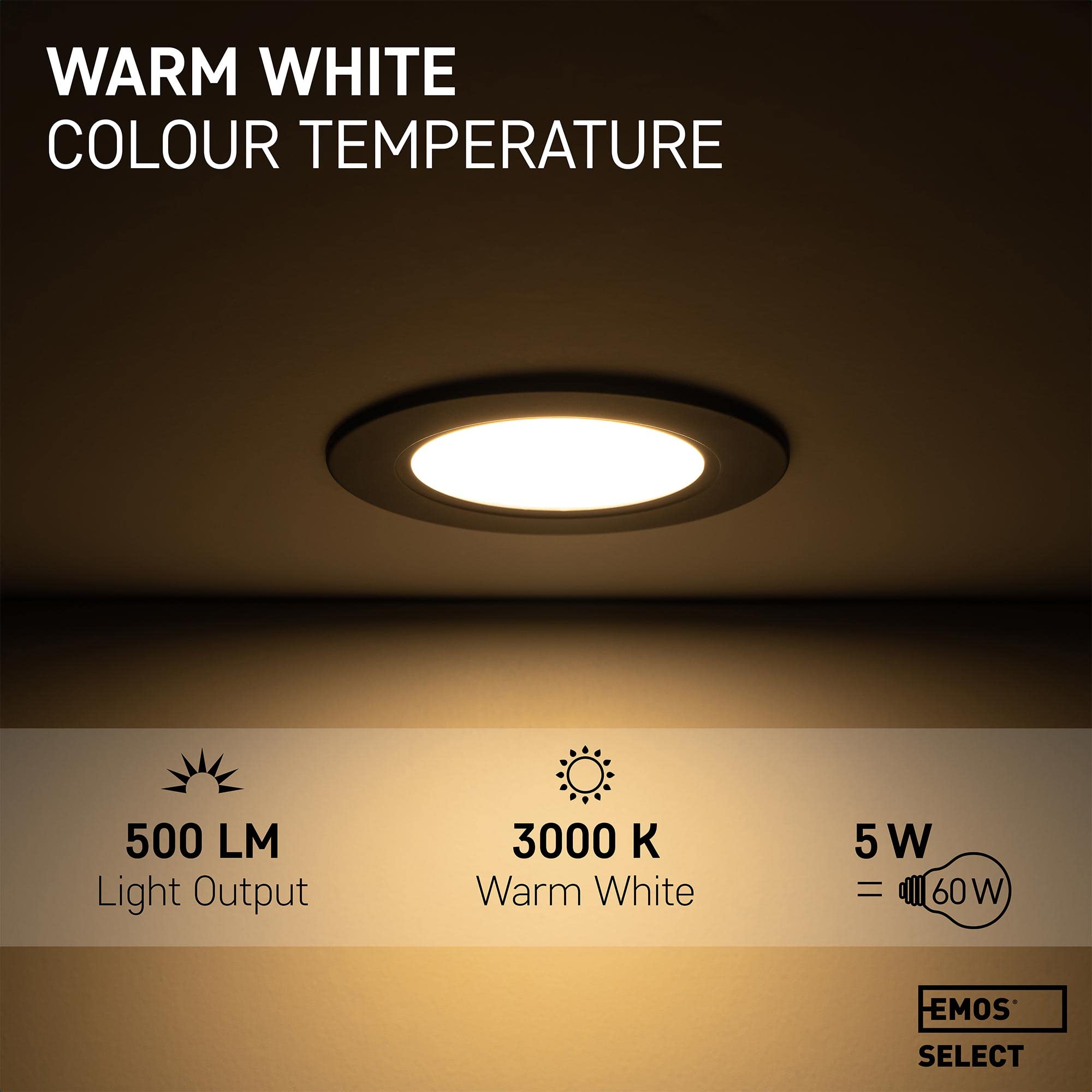 EMOS LED Downlights for Ceiling, 5W/500 Lumens, Warm White 3000K | IP54 Waterproof LED Spot Lights for Bathroom etc. | Set of 12 Recessed LED Ceiling