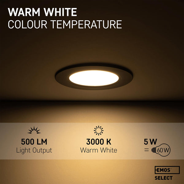 EMOS LED Downlights for Ceiling, 5W/500 Lumens, Warm White 3000K | IP54 Waterproof LED Spot Lights for Bathroom etc. | Set of 12 Recessed LED Ceiling