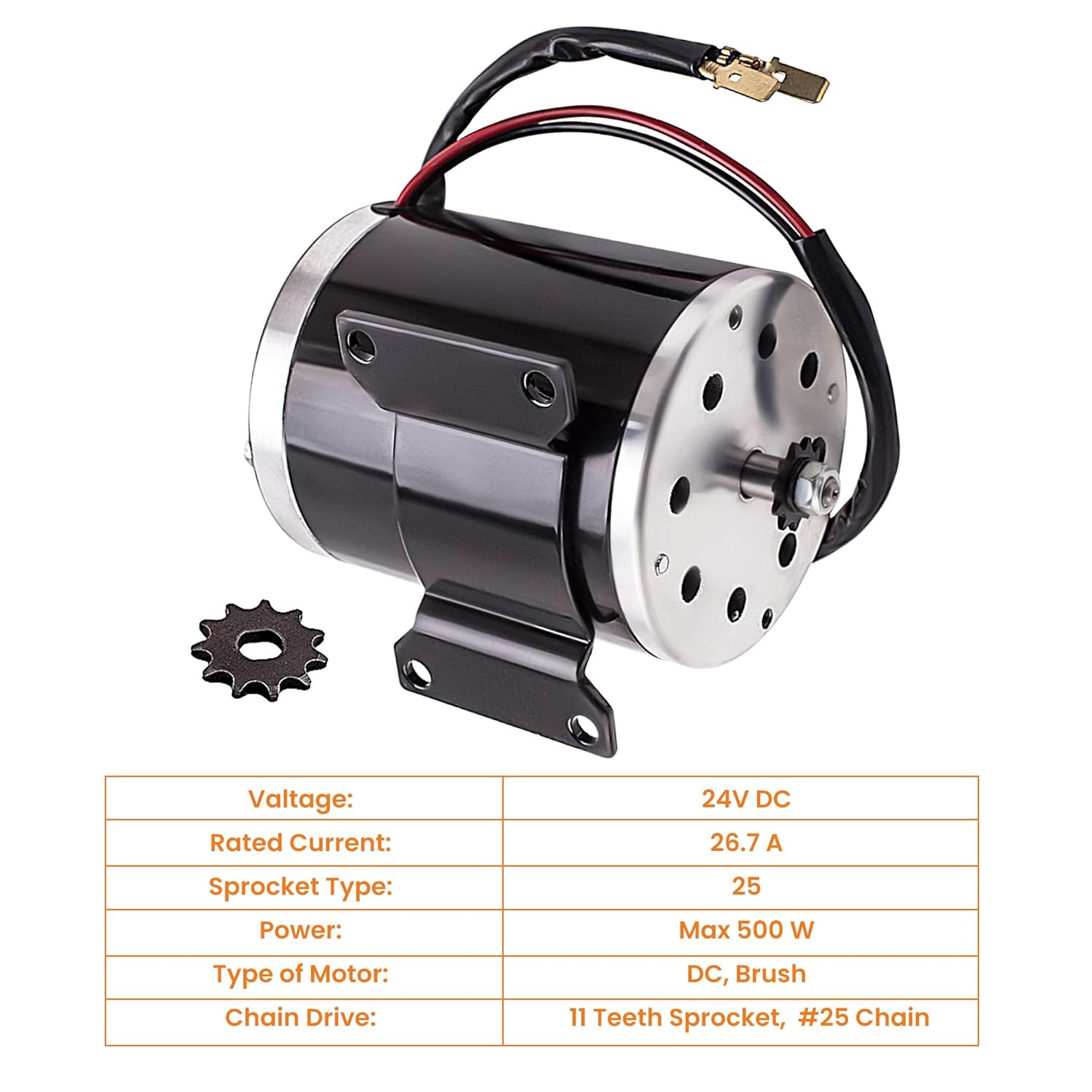 maXpeedingrods Electric DC Motor Brushed Scooter with Bracket for Go Kart DIY Scooter E Bike 500W 24V